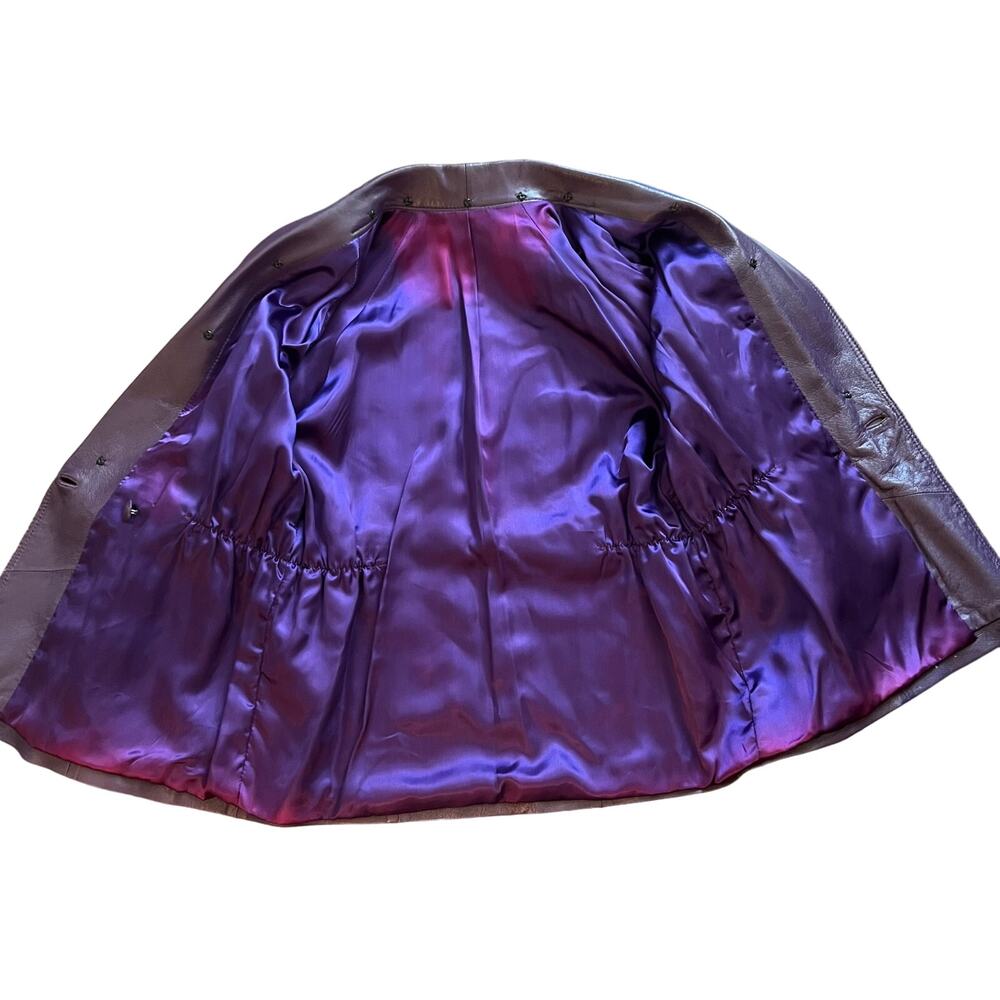 Vintage, Purple Leather Jacket with Faux Fur Collar Size S - Picture 7 of 8